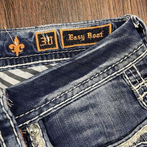 Rock Revival Easy Boot Cut Jeans Women 30 Blue Dark Wash Rhinestone Sequin - Picture 6 of 14